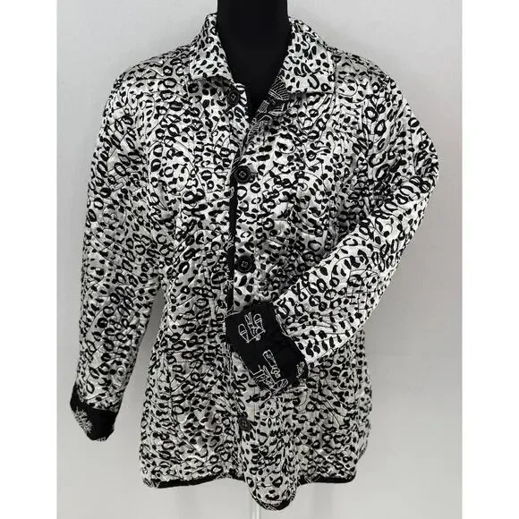 Chicos Pagoda Asian Black White Reversible Embroidered Jacket 4 XXL/20 - Picture 1 of 12